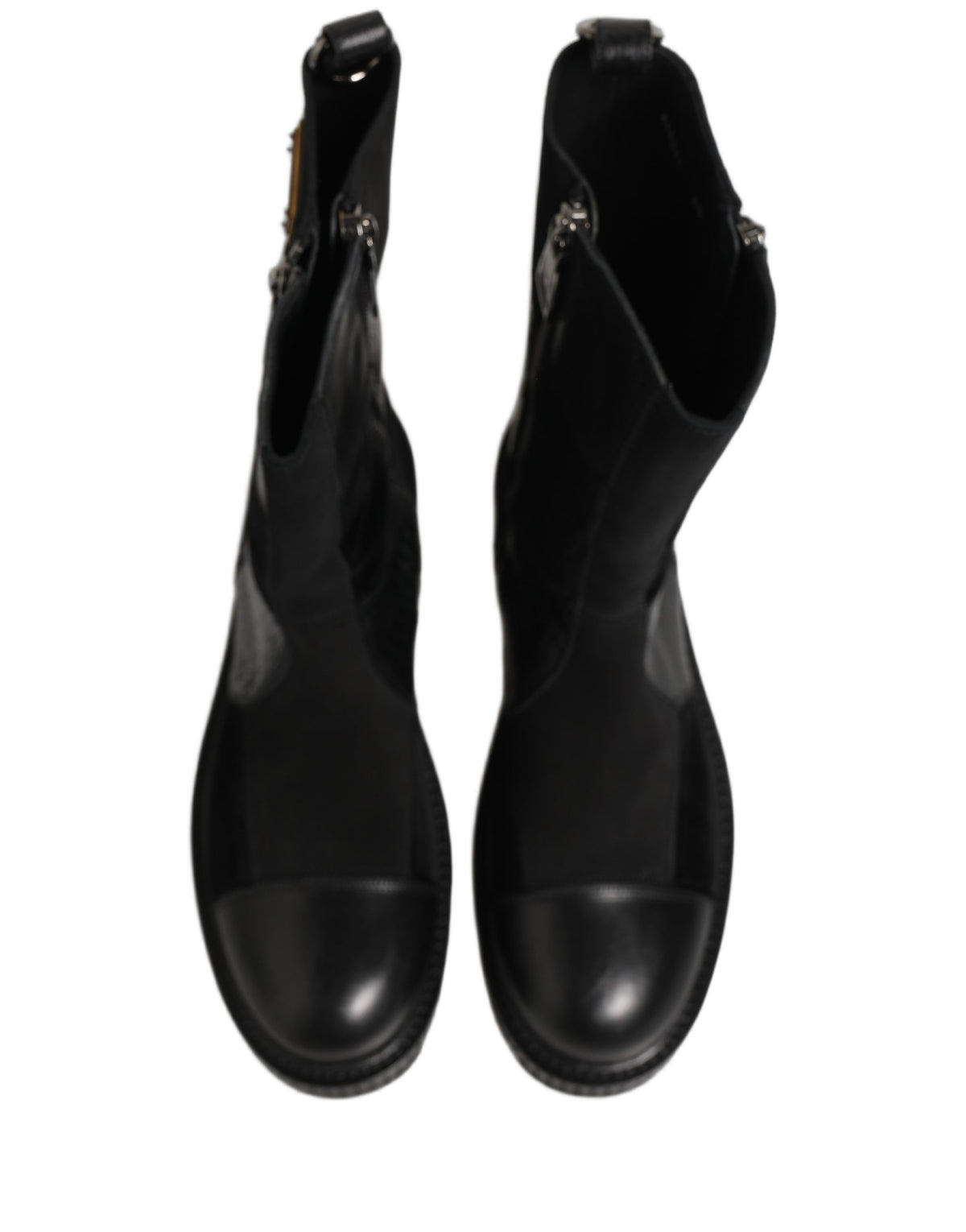 Dolce & Gabbana Schwarze Leder-Stiefeletten mit Patchwork-Optik