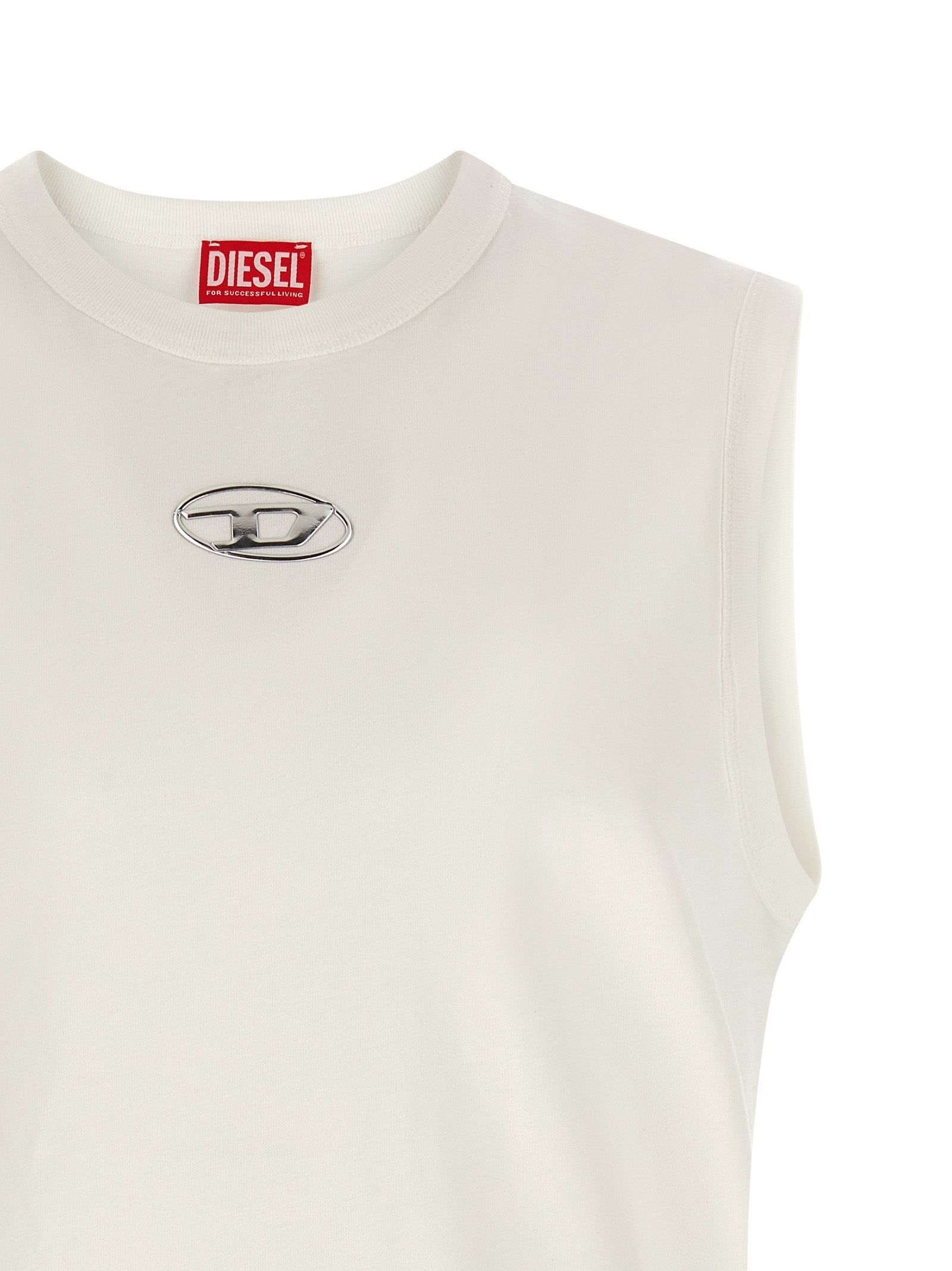 Diesel Weißes ärmelloses Baumwoll-T-Shirt