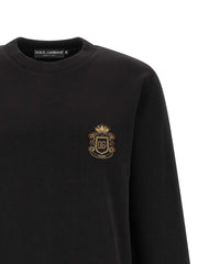 Dolce & Gabbana men's black brushed cotton sweatshirt with heraldic patch and ribbed cuffs