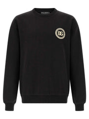 Dolce & Gabbana schwarzes Baumwoll-Sweatshirt mit DG-Logo und Rundhalsausschnitt