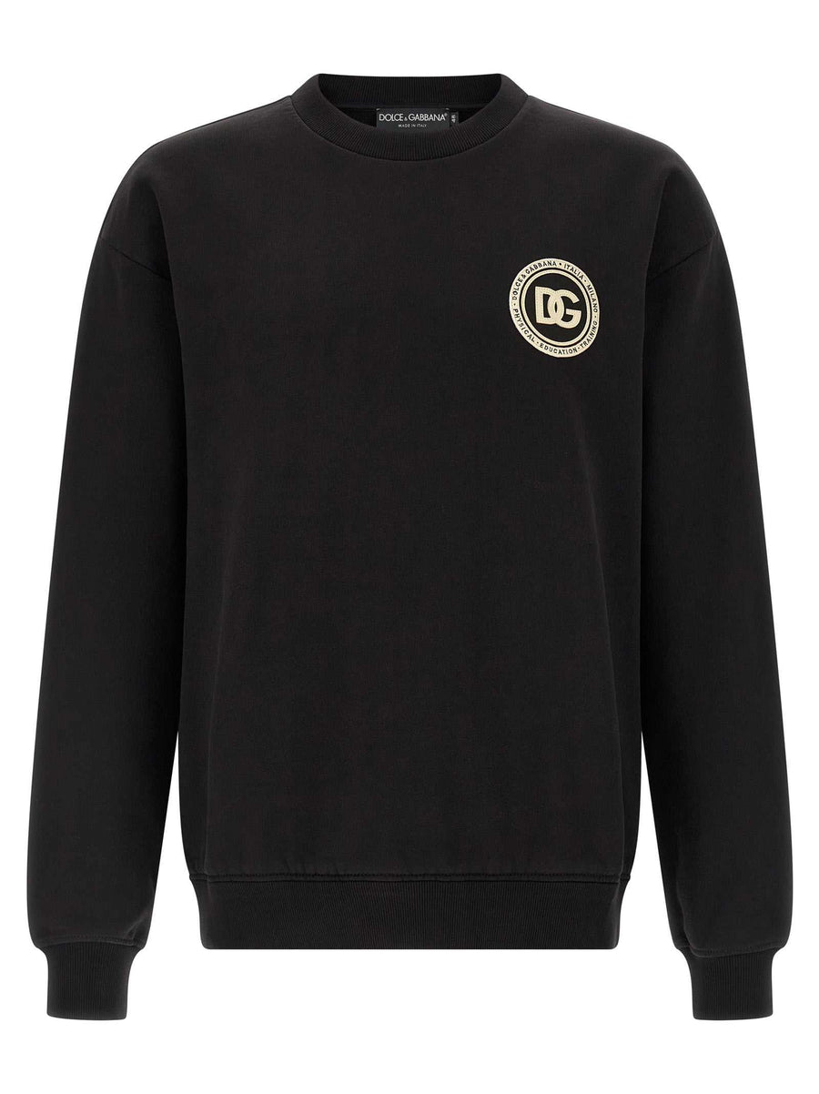 Dolce & Gabbana schwarzes Baumwoll-Sweatshirt mit DG-Logo und Rundhalsausschnitt