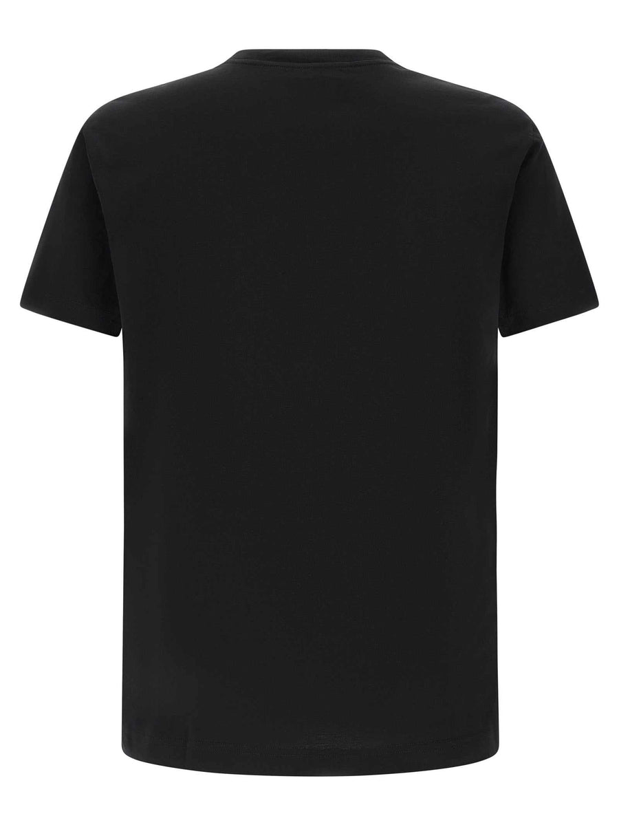 Dolce & Gabbana schwarzes Baumwoll-T-Shirt mit DG-Stickerei und Rundhalsausschnitt