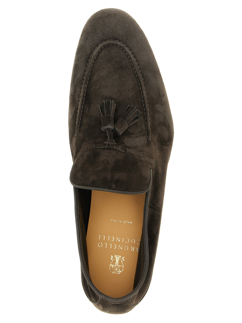Brunello Cucinelli Graue Kalbsleder-Slipper
