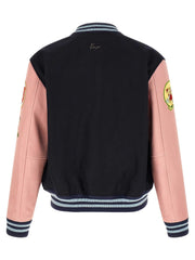 Kenzo mehrfarbige Woll-Bomberjacke mit kontrastierenden Ärmeln und Lederdetails