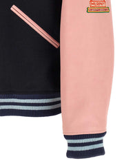 Kenzo Mehrfarbige Woll-Bomberjacke mit kontrastierenden Ärmeln und Lederdetails