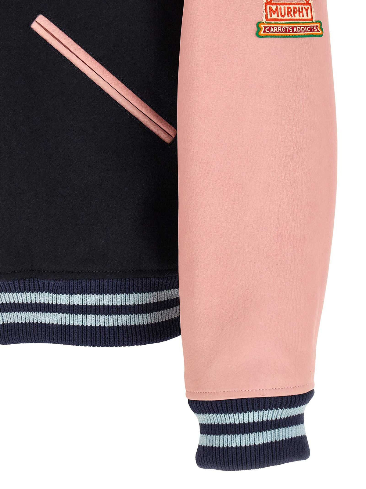 Kenzo Mehrfarbige Woll-Bomberjacke mit kontrastierenden Ärmeln und Lederdetails