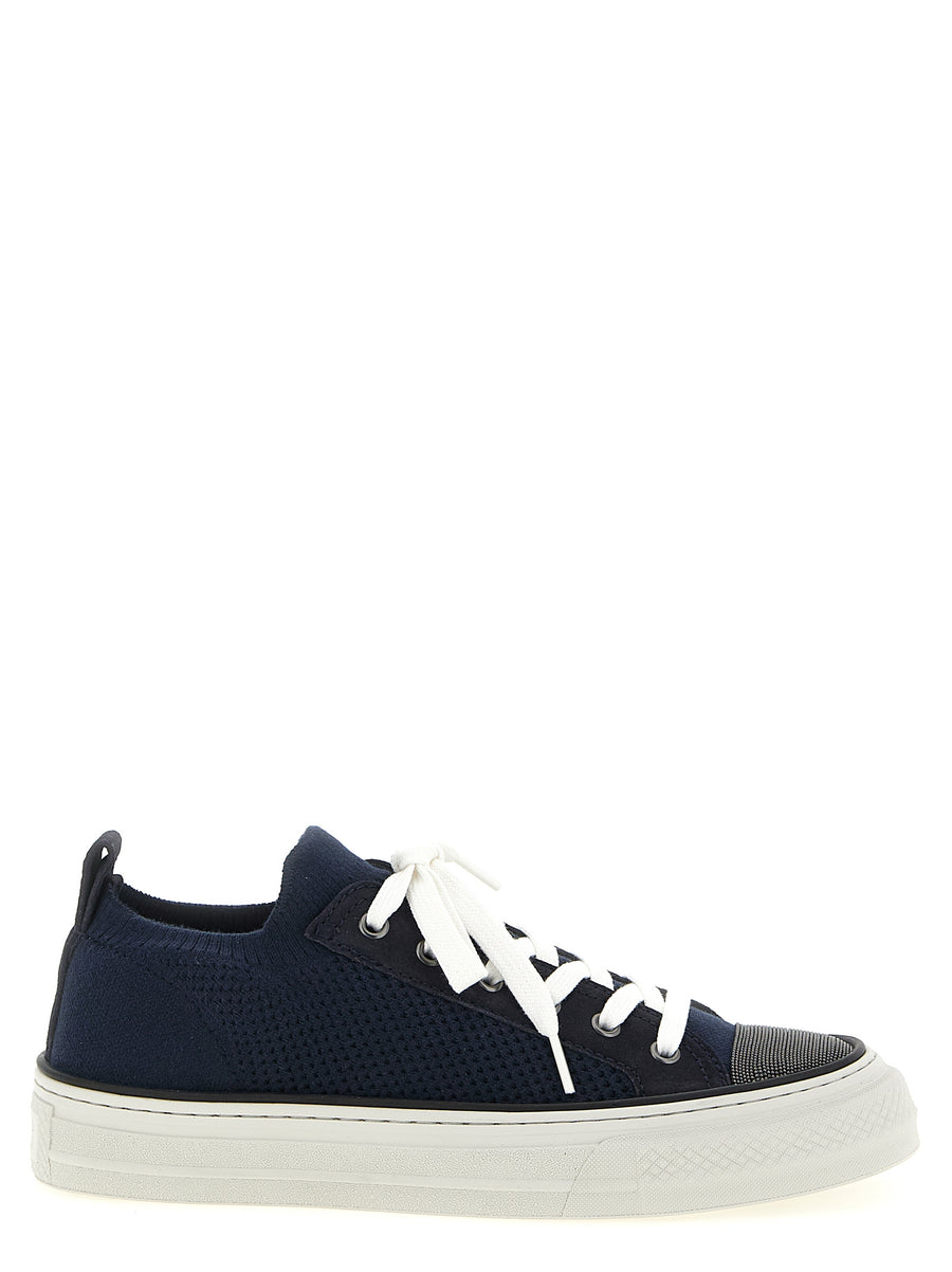 Brunello Cucinelli Blue Cotton Low-Top Sneakers