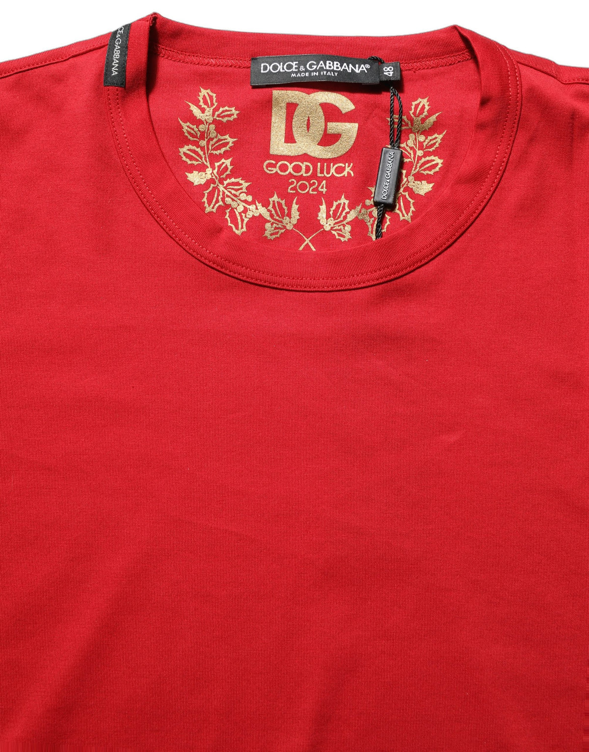 Dolce & Gabbana Red Goodluck 2023 Crew Neck Cotton T-Shirt