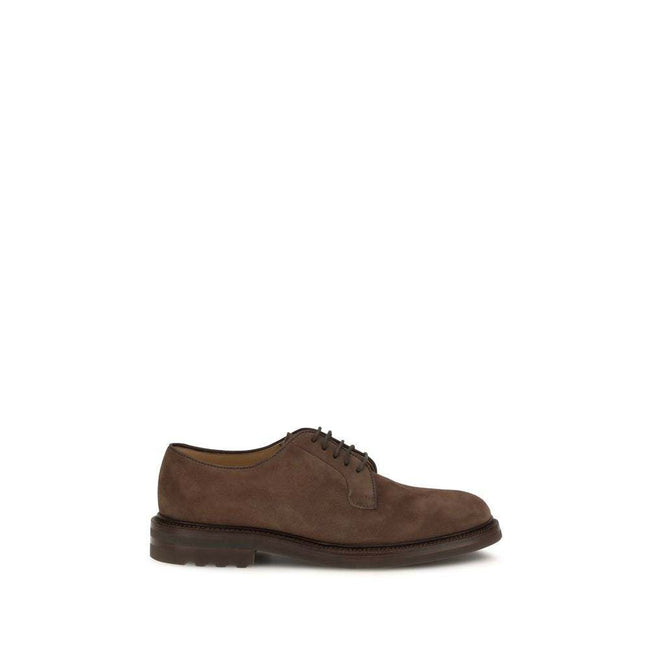 Brunello Cucinelli wildleder schnürschuhe mit braunen gummisohlen und kontrastnähten