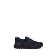 Prada blaue Kalbsleder Sportschuhe mit Mesh und Gummisohle
