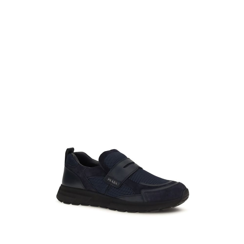 Prada Blaue Kalbsleder Bos Taurus Sportschuhe