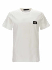 Dolce & Gabbana Weißes Baumwoll-T-Shirt mit Logo-Plakette