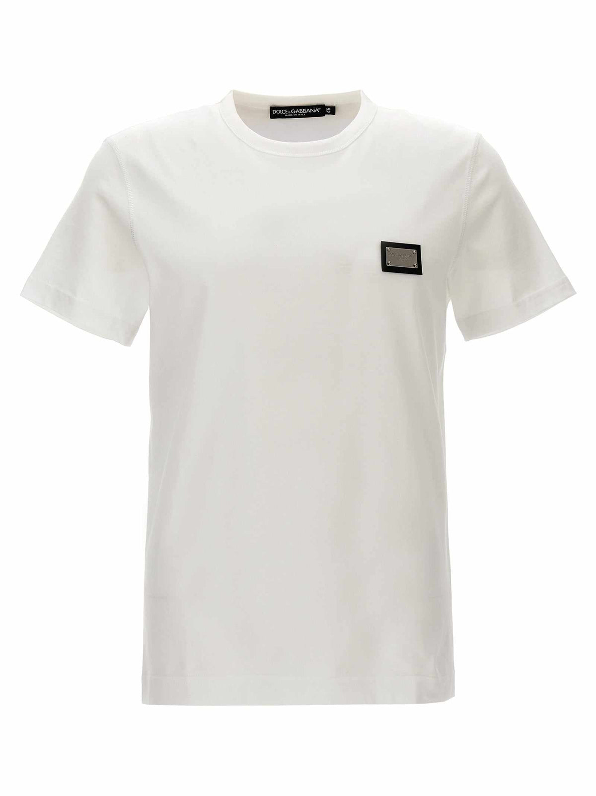 Dolce & Gabbana Weißes Baumwoll-T-Shirt mit Logo-Plakette