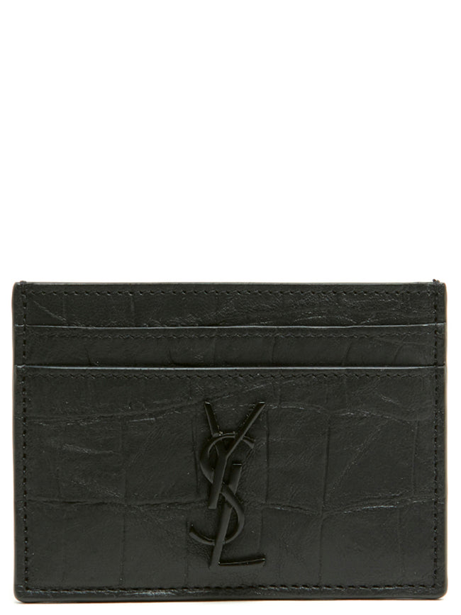 Saint Laurent Kartenetui aus schwarzem Lammleder