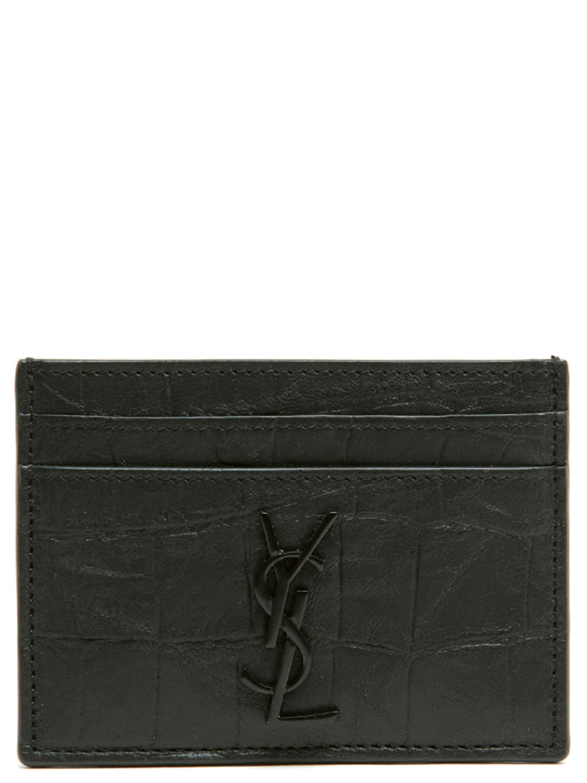 Saint Laurent Kartenetui aus schwarzem Lammleder