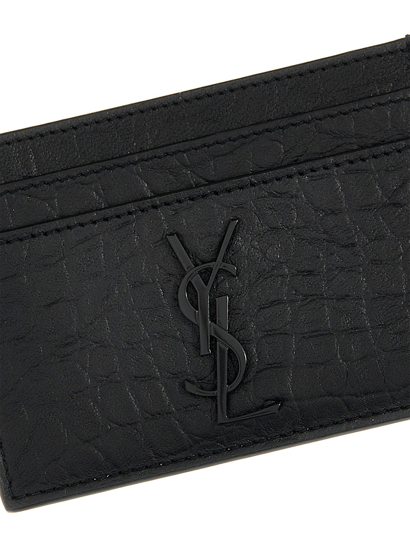 Saint Laurent Kartenetui aus schwarzem Lammleder