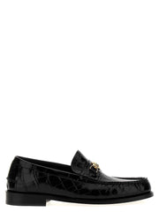 Versace schwarze Loafer aus Samt und Leder mit Medusa Metall-Detail und Lederlaufsohle