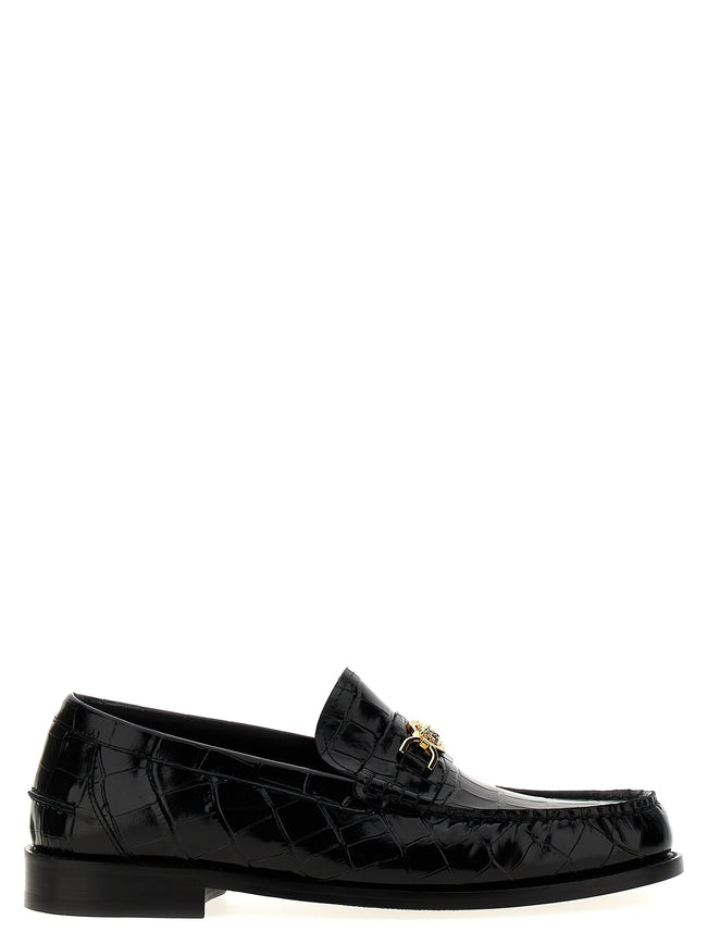 Versace Schwarze Loafer aus Samt und Leder zum Hineinschlüpfen