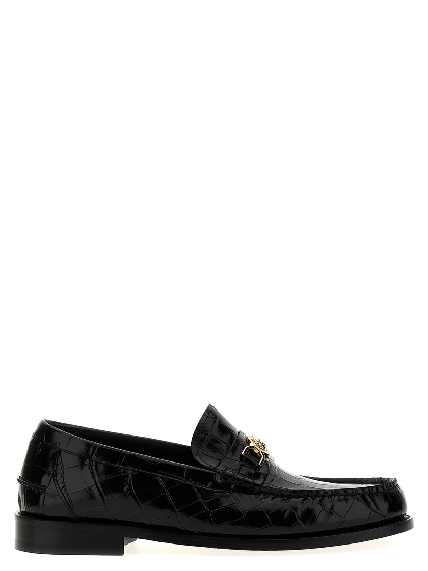 Versace Schwarze Loafer aus Samt und Leder zum Hineinschlüpfen