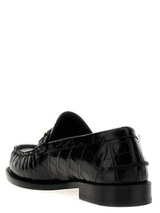 Versace schwarze Loafer aus schwarzem Leder mit Medusa Metall-Detail und eleganter Lederlaufsohle