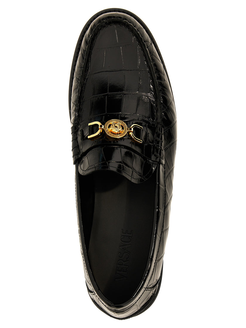 Versace Schwarze Loafer aus Samt und Leder zum Hineinschlüpfen
