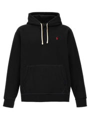 Schwarzes Polo Ralph Lauren Baumwoll-Sweatshirt mit Logo-Stickerei und Kängurutasche