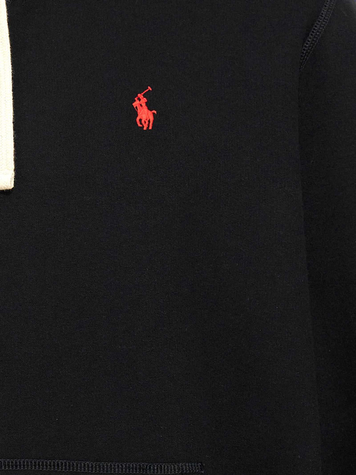 Polo Ralph Lauren schwarzer Baumwoll-Sweatshirt mit Logo-Stickerei und Kängurutasche