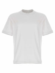 Brunello Cucinelli weißes Baumwoll-T-Shirt mit Double-Layer-Effekt und Rundhalsausschnitt