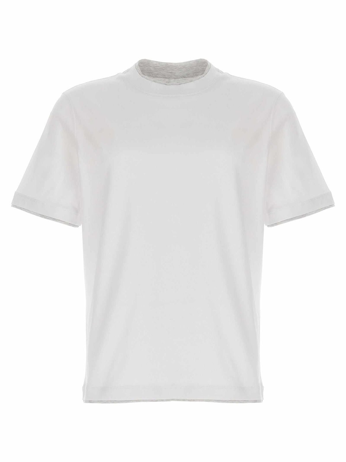 Brunello Cucinelli weißes Baumwoll-T-Shirt mit Double-Layer-Effekt und Rundhalsausschnitt