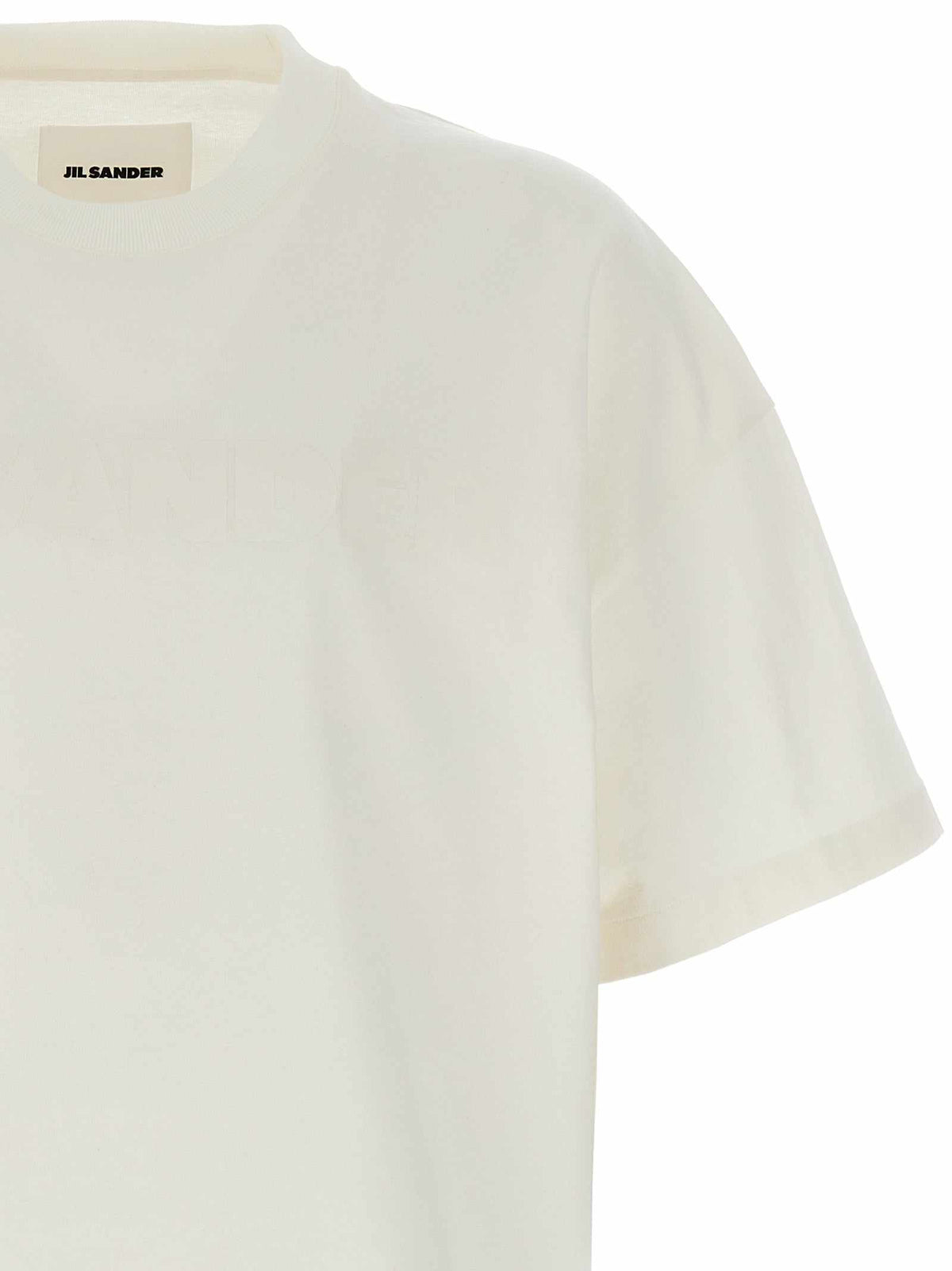 Jil Sander Baumwoll-T-Shirt in white with logo print and crew neck