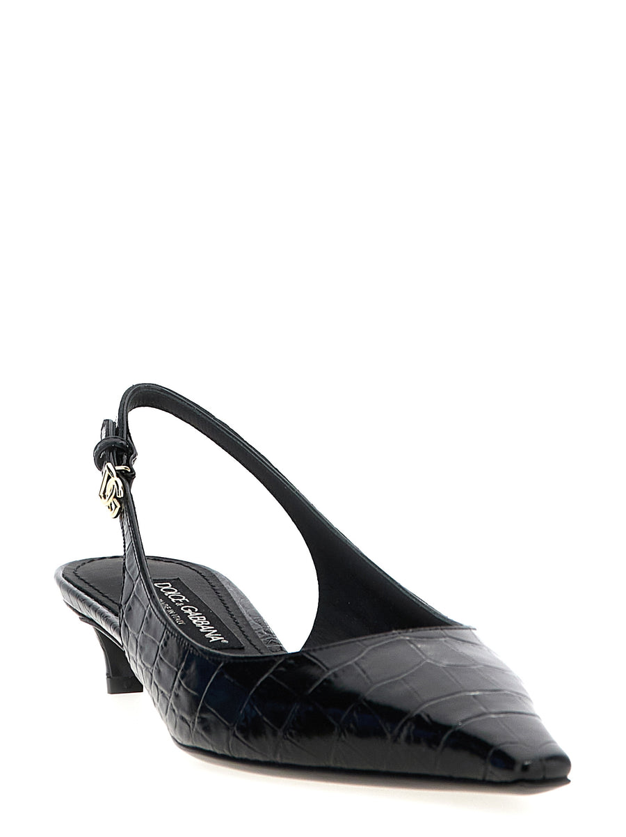 Dolce & Gabbana Black Calfskin Mid-Heel Pumps