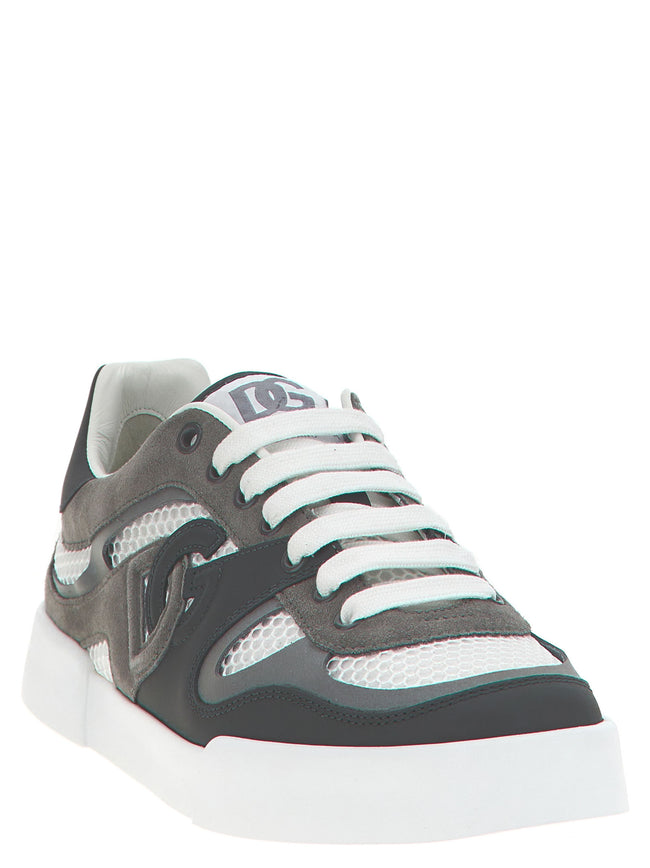 Dolce & Gabbana Graue Kalbsleder-Sneaker im Athletic-Stil