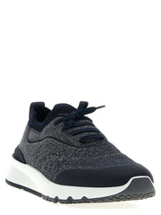 Brunello Cucinelli blaue Baumwoll-Sneaker im Athletic-Stil mit Techno-Baumwollstrick und TPU-Gummisohle
