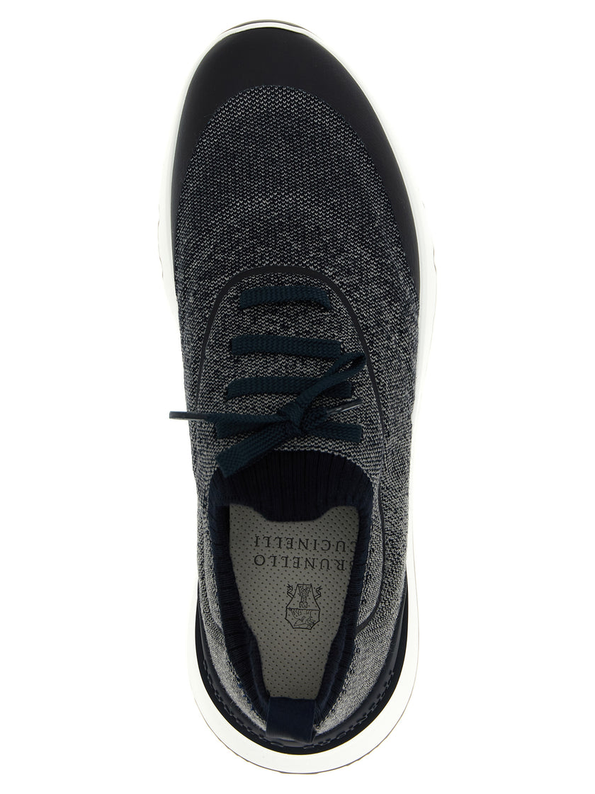 Brunello Cucinelli Blaue Baumwoll-Sneaker im Athletic-Stil
