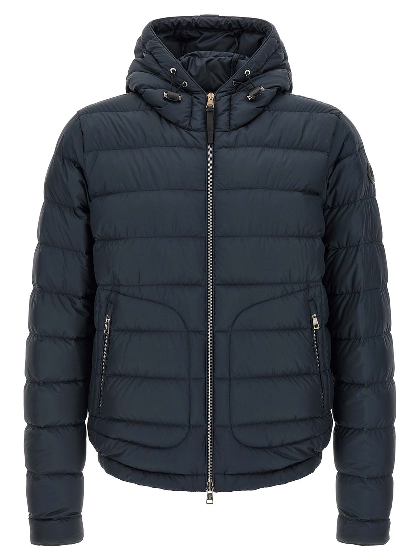Moncler Blaue Polyester-Jacke in voller Länge