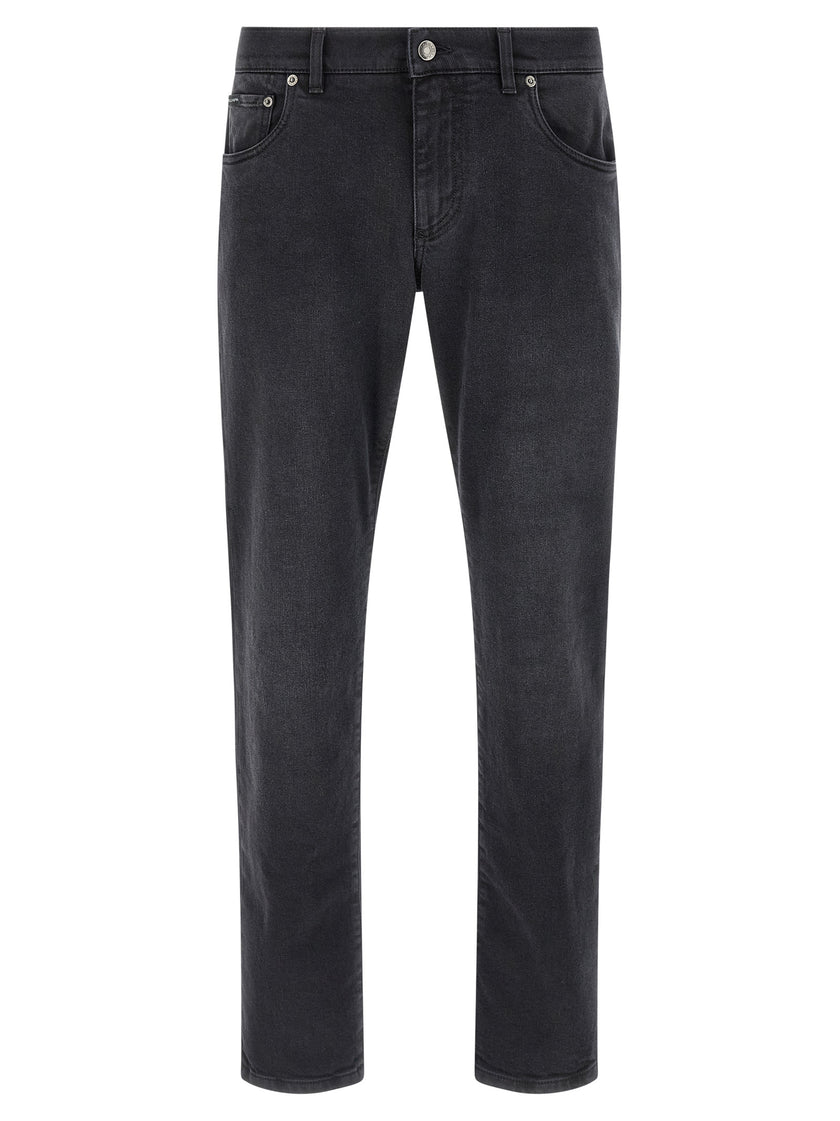 Dolce & Gabbana Schwarze Baumwoll-Jeans mit geradem Bein