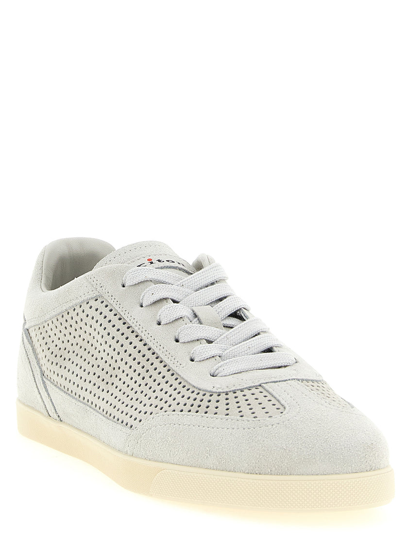 Kiton Graue Kalbsleder Low-Top-Sneaker