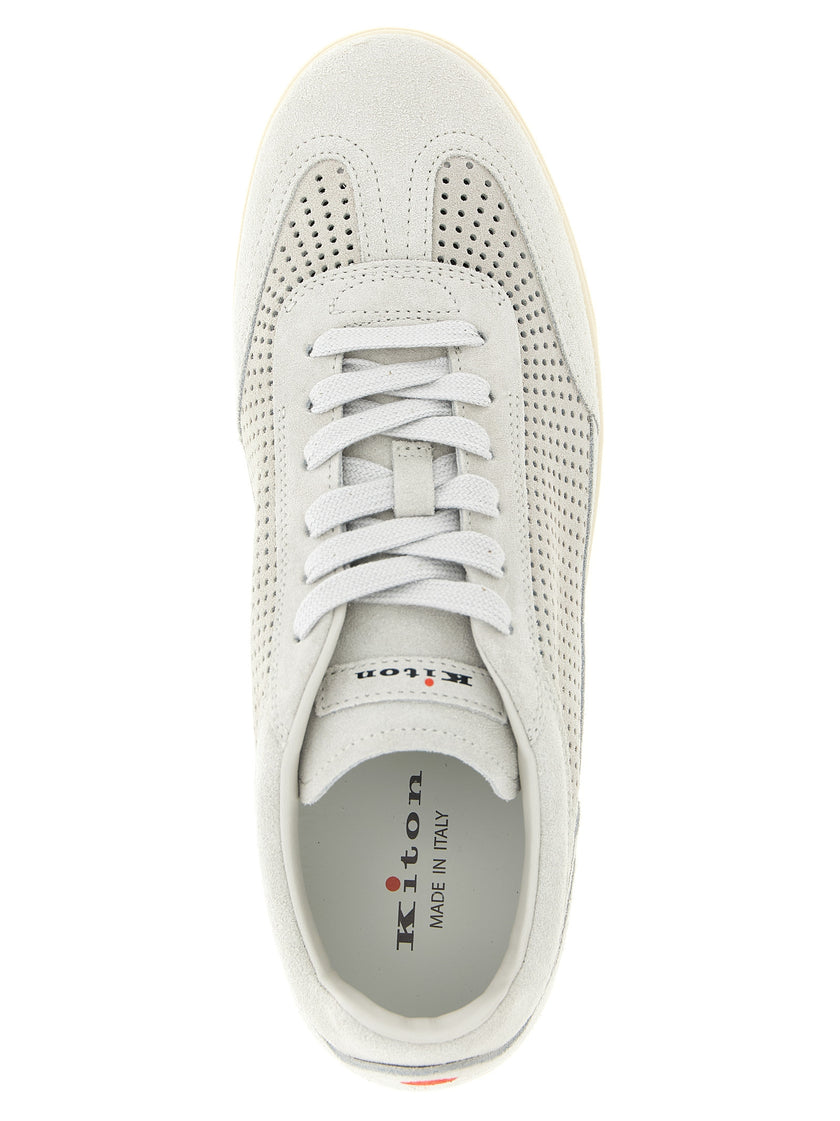 Kiton Graue Kalbsleder Low-Top-Sneaker