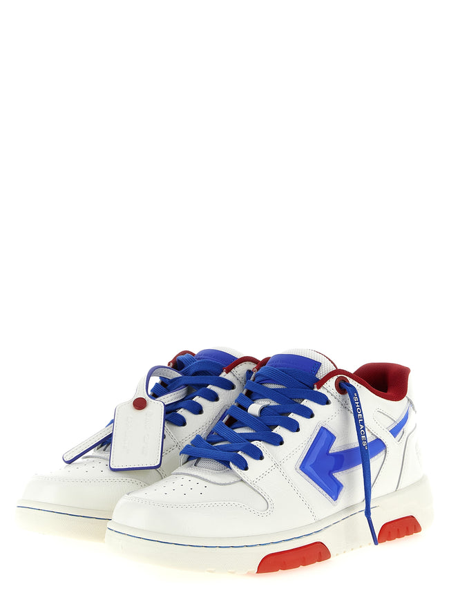 Off-White Blaue Leder-Sneaker im Athletic-Stil