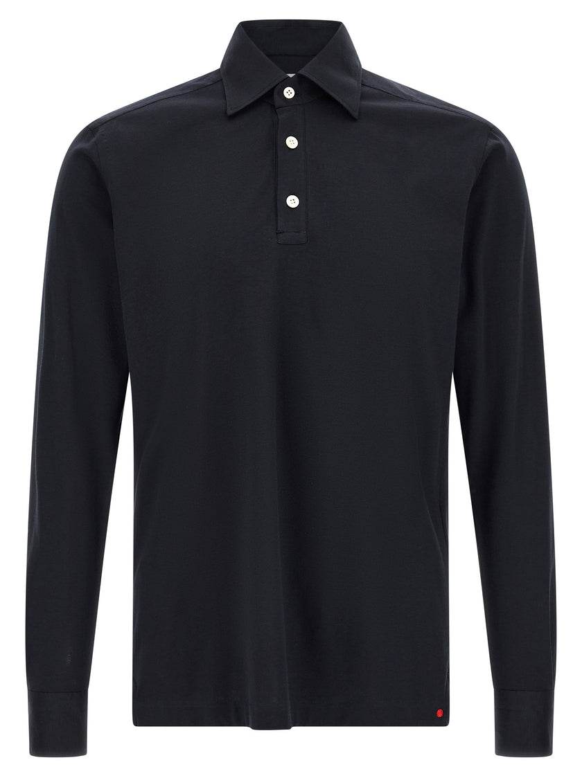 Kiton Blaues Baumwoll-Polohemd