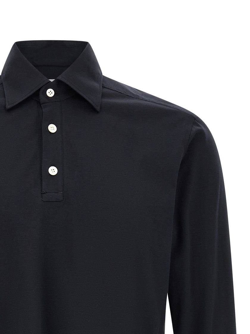 Kiton Blaues Baumwoll-Polohemd
