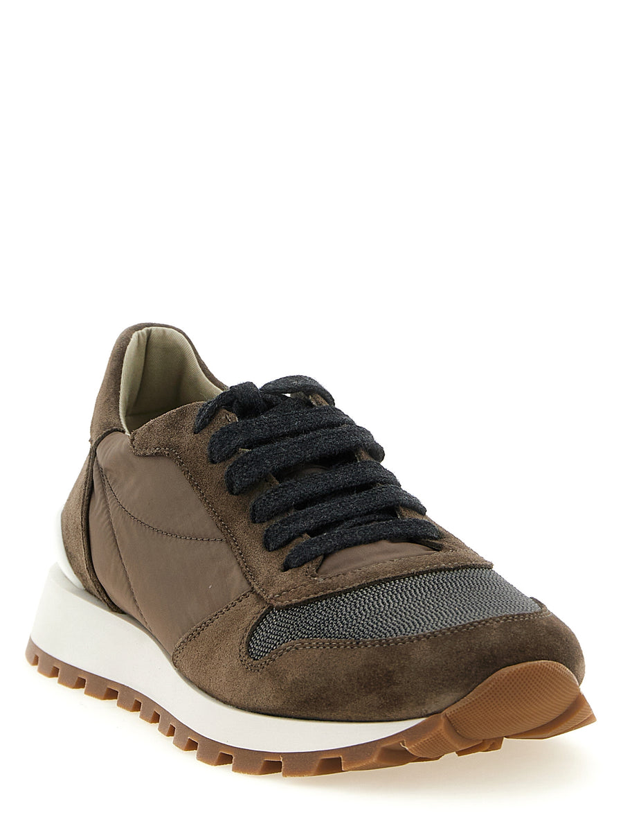 Brunello Cucinelli Zweifarbige Kalbsleder-Sneaker im Athletic-Stil