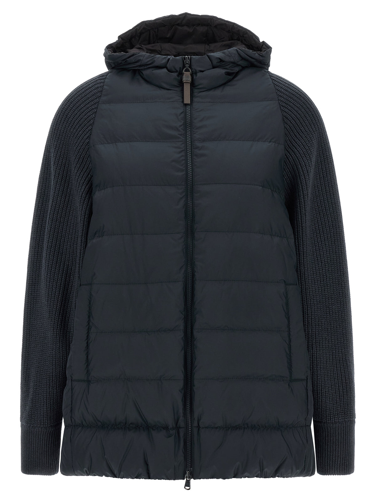 Brunello Cucinelli Blaue Polyester-Jacke in voller Länge