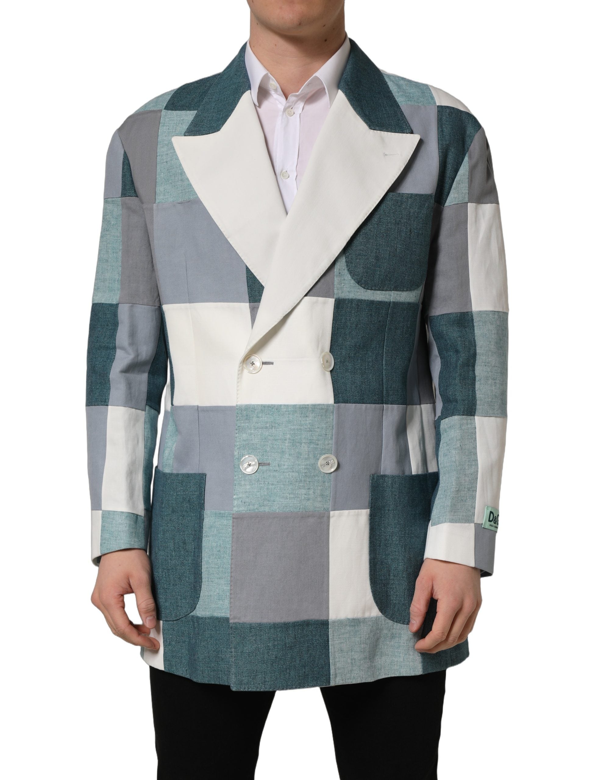 Dolce & Gabbana Mehrfarbige Patchwork-Leinen-Sakko mit Doppelreihenknöpfen