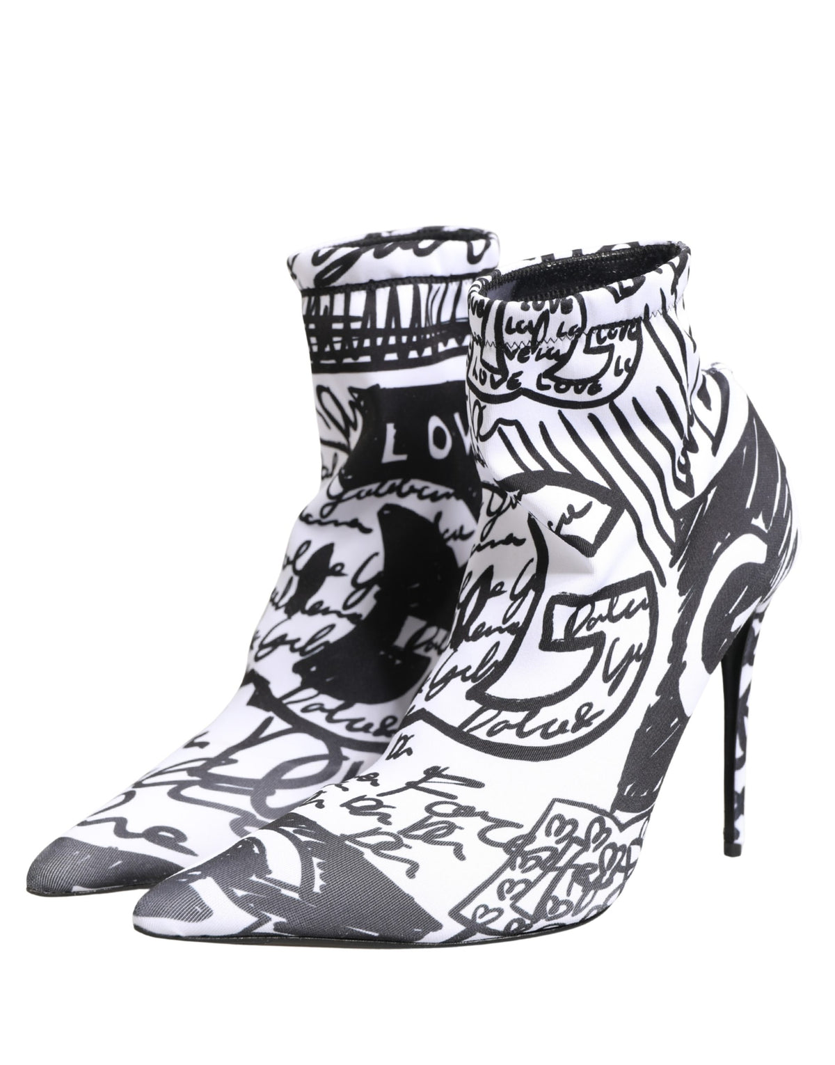 Dolce & Gabbana White Stretch Graffiti Print Ankle Boots
