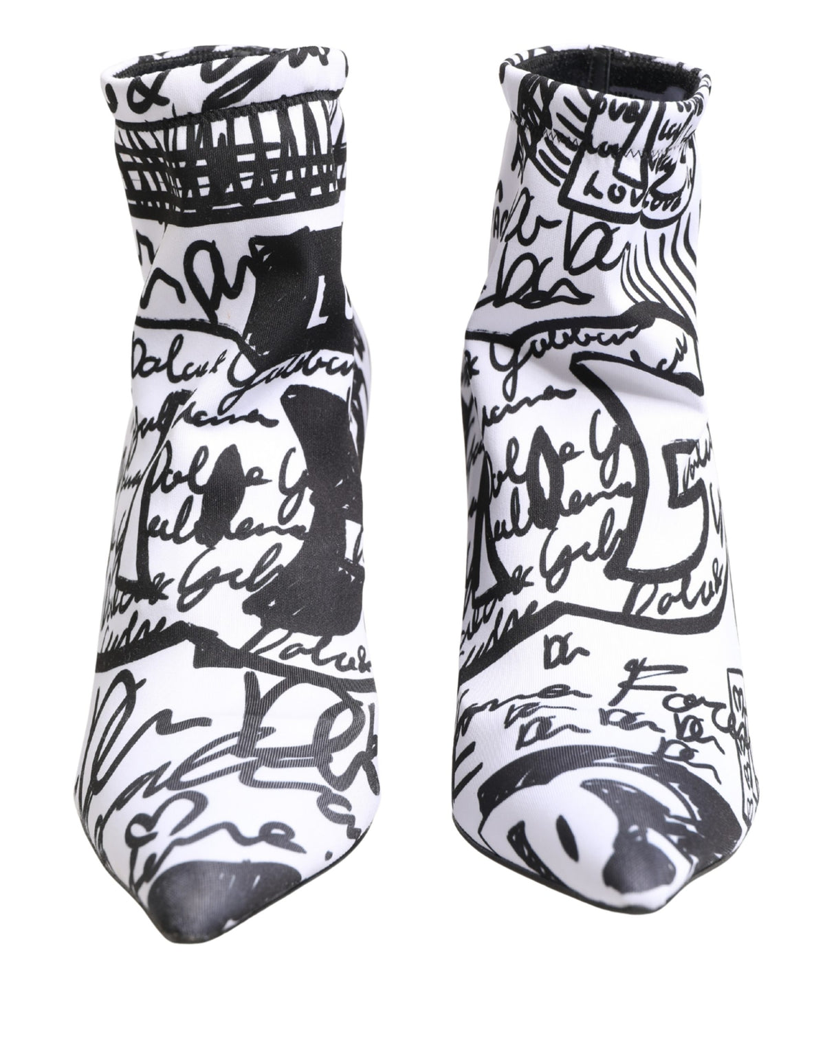 Dolce & Gabbana White Stretch Graffiti Print Ankle Boots