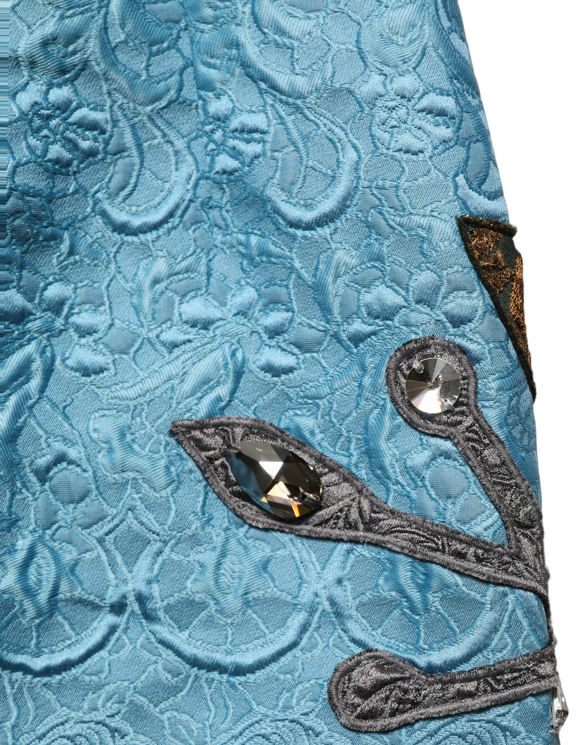 Dolce & Gabbana Blue Jacquard A-Line Skirt with Embroidery