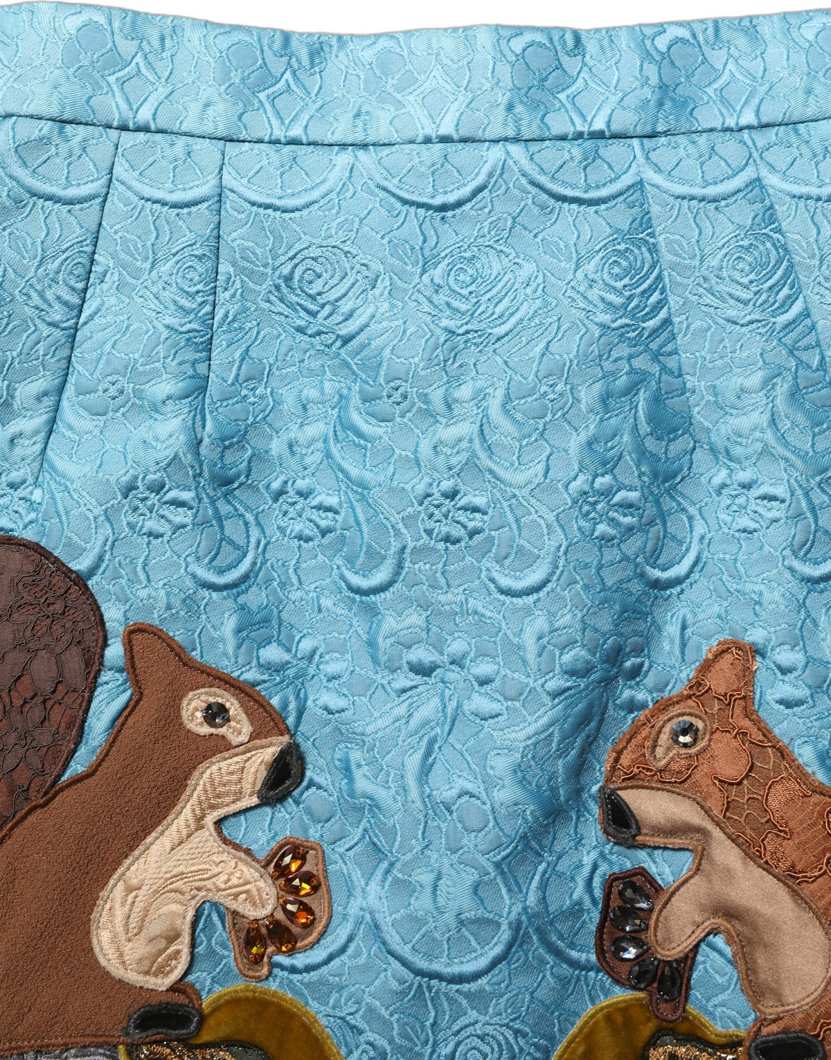 Dolce & Gabbana Blue Jacquard A-Line Skirt with Embroidery