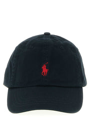 Schwarze Polo Ralph Lauren Baumwollkappe mit gesticktem Logo und verstellbarem Riemen