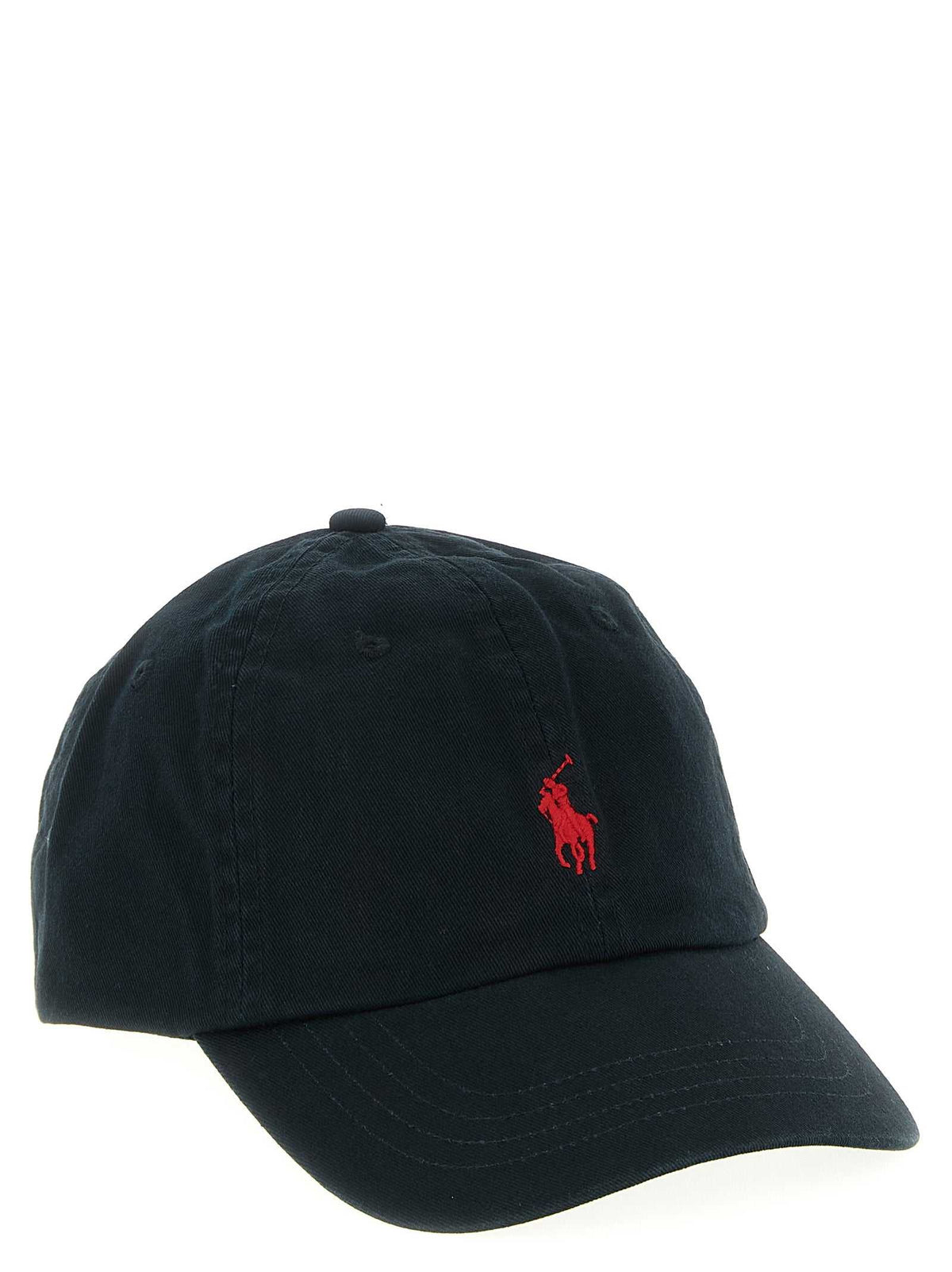 Schwarze Polo Ralph Lauren Baumwollkappe mit gesticktem Logo und verstellbarem Riemen